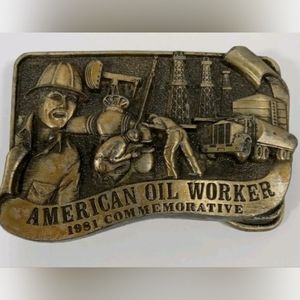 Vintage Arroyo Grande 3D American Oil Worker 1981 Commemorative Belt Buckle